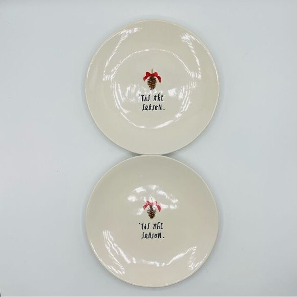 Pair of Rae Dunn Snack Plates Tis the Season Christmas Holiday Pine Cone - Picture 1 of 3